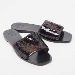 Pre Owned Tory Burch Black Sequins Carter Slide Flats Size 38