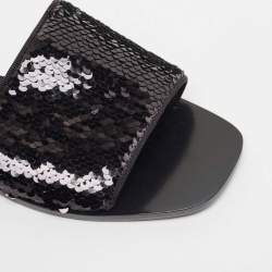 Pre Owned Tory Burch Black Sequins Carter Slide Flats Size 38