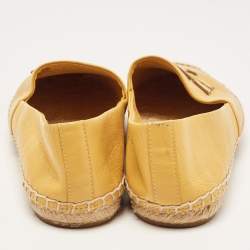 Pre Owned Tory Burch Yellow Leather Espadrille Flats Size 38