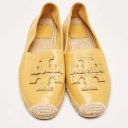 Pre Owned Tory Burch Yellow Leather Espadrille Flats Size 38