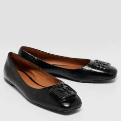 Pre Owned Tory Burch Black Leather Geogia Ballet Flats Size 39
