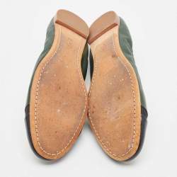 Pre Owned Tory Burch Green/Black Leather And Patent Leather Cap Toe Ballet Flats Size 40