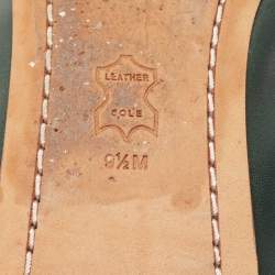 Pre Owned Tory Burch Green/Black Leather And Patent Leather Cap Toe Ballet Flats Size 40