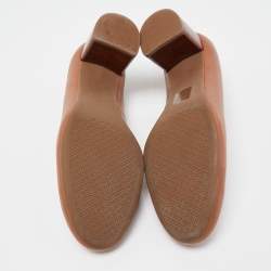 Pre Owned Tory Burch Brown Leather Janey Buckle Detail Block Heel Pumps Size 39