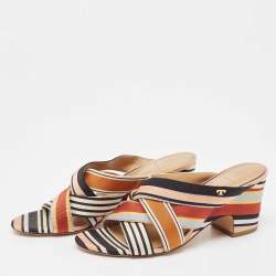 Pre Owned Tory Burch Multicolor Striped Canvas Graham Slide Sandals Size 38.5