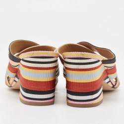 Pre Owned Tory Burch Multicolor Striped Canvas Graham Slide Sandals Size 38.5