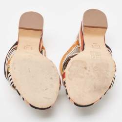 Pre Owned Tory Burch Multicolor Striped Canvas Graham Slide Sandals Size 38.5