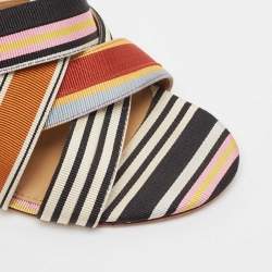 Pre Owned Tory Burch Multicolor Striped Canvas Graham Slide Sandals Size 38.5