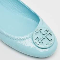 Pre Owned Tory Burch Blue Patent Leather Minnie Travel Ballet Flats Size 39