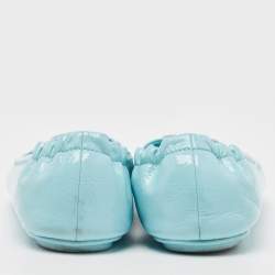 Pre Owned Tory Burch Blue Patent Leather Minnie Travel Ballet Flats Size 39