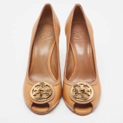 Pre Owned Tory Burch Brown Leather Selma Wedge Pumps Size 39.5 