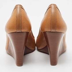 Pre Owned Tory Burch Brown Leather Selma Wedge Pumps Size 39.5 