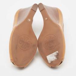 Pre Owned Tory Burch Brown Leather Selma Wedge Pumps Size 39.5 