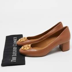 Pre Owned Tory Burch Brown Leather Benton Pumps Size 37.5