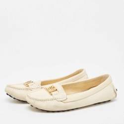 Pre Owned Tory Burch Cream Leather Kendrick Loafers Size 38