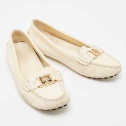 Pre Owned Tory Burch Cream Leather Kendrick Loafers Size 38