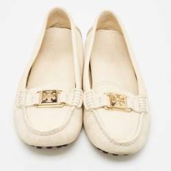 Pre Owned Tory Burch Cream Leather Kendrick Loafers Size 38