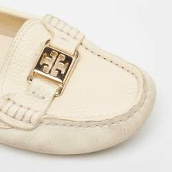 Pre Owned Tory Burch Cream Leather Kendrick Loafers Size 38