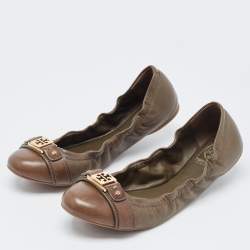 Pre Owned Tory Burch Brown Leather Ambrose Scrunch Ballet Flats Size 40