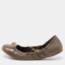 Pre Owned Tory Burch Brown Leather Ambrose Scrunch Ballet Flats Size 40