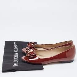 Pre Owned Tory Burch Burgundy Patent Peep Toe Ballet Flats Size 37.5