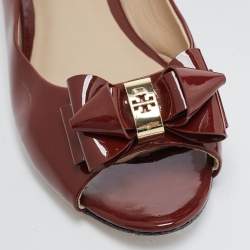 Pre Owned Tory Burch Burgundy Patent Peep Toe Ballet Flats Size 37.5