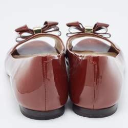 Pre Owned Tory Burch Burgundy Patent Peep Toe Ballet Flats Size 37.5