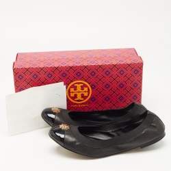 Pre Owned Tory Burch Black Leather Lowell Scrunch Ballet Flats Size 39.5