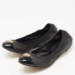 Pre Owned Tory Burch Black Leather Lowell Scrunch Ballet Flats Size 39.5