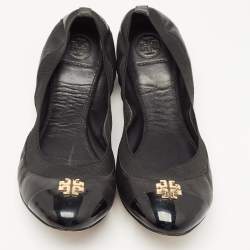 Pre Owned Tory Burch Black Leather Lowell Scrunch Ballet Flats Size 39.5