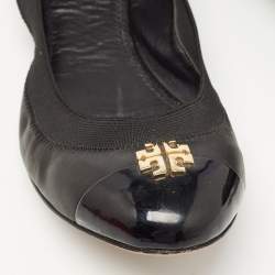 Pre Owned Tory Burch Black Leather Lowell Scrunch Ballet Flats Size 39.5