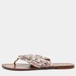 Tory Burch Multicolor Print Satin Carson Thong Sandals Size 41
