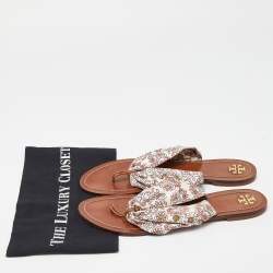 Tory Burch Multicolor Print Satin Carson Thong Sandals Size 41
