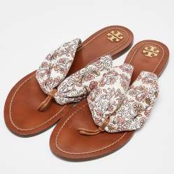 Tory Burch Multicolor Print Satin Carson Thong Sandals Size 41