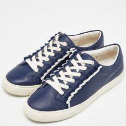 Tory Burch Blue Leather Low Top Sneakers Size 41