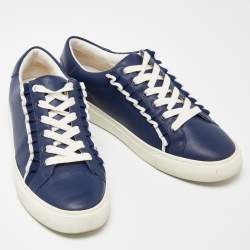 Tory Burch Blue Leather Low Top Sneakers Size 41