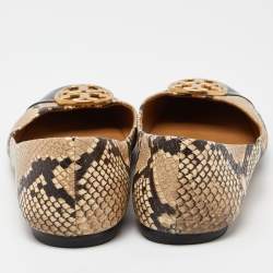 Pre Owned Tory Burch Beige/Brown Python Embossed Leather and Patent Leather Chelsea Ballet Flats Size 41