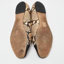Pre Owned Tory Burch Beige/Brown Python Embossed Leather and Patent Leather Chelsea Ballet Flats Size 41