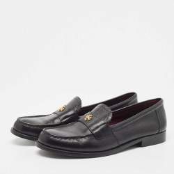Pre Owned Tory Burch Black Leather Loafers Size 39