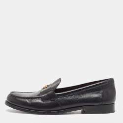 Pre Owned Tory Burch Black Leather Loafers Size 39