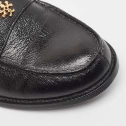 Pre Owned Tory Burch Black Leather Loafers Size 39
