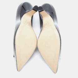 Pre Owned Tory Burch Silver Python Embossed Leather Logo Pumps Size 39