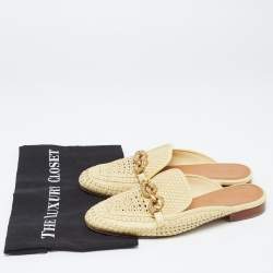 Pre Owned Tory Burch Yellow Woven Leather Loafer Mules Size 38.5 
