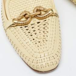 Pre Owned Tory Burch Yellow Woven Leather Loafer Mules Size 38.5 