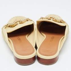Pre Owned Tory Burch Yellow Woven Leather Loafer Mules Size 38.5 