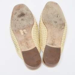 Pre Owned Tory Burch Yellow Woven Leather Loafer Mules Size 38.5 