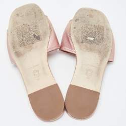 Pre Owned Tory Burch Rose Gold Python Embossed Leather Ines Flat Slides Size 39.5