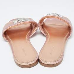 Pre Owned Tory Burch Rose Gold Python Embossed Leather Ines Flat Slides Size 39.5