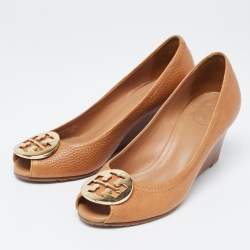 Pre Owned Tory Burch Tan Leather Sally Wedge Pumps Size 36.5