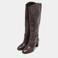 Pre Owned Tory Burch Brown Leather Knee Length Boots Size 38.5